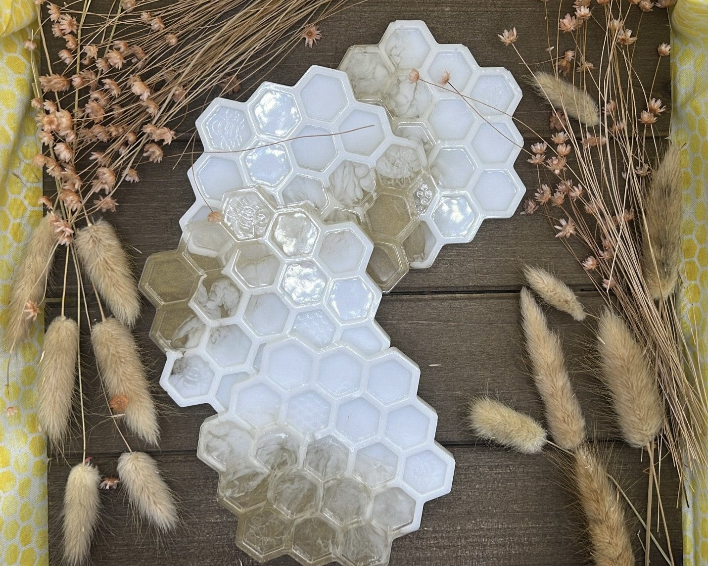 Milk&Honey Resin Coasters | Gold&White